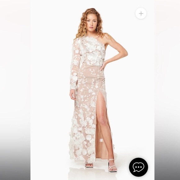 elliatt ellery white 3d floral applique one shoulder wedding bridal dress XS NEW - Picture 10 of 13